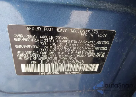 2015 Subaru Forester 2.5I Premium z USA, uszkodzony, nr VIN JF2SJADC9FH540846